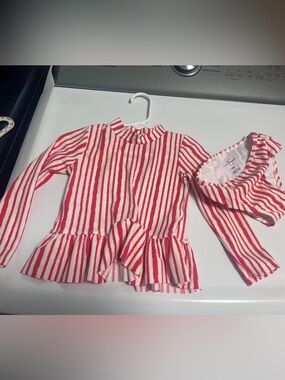 Jessica Simpson Red and White Striped Kids Rash Guard Set